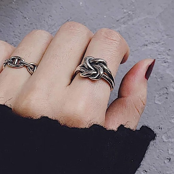 Sterling Silver Knot Bangle Cuff Bracelet Ring Matching Set - Picture 7 of 10